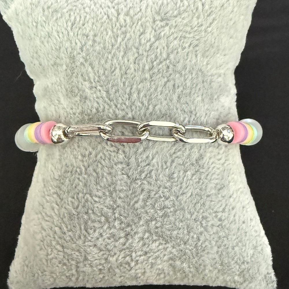 Mermaid Glass and Silver Paperclip Link Beaded‎ Bracelet - Picture 3 of 4